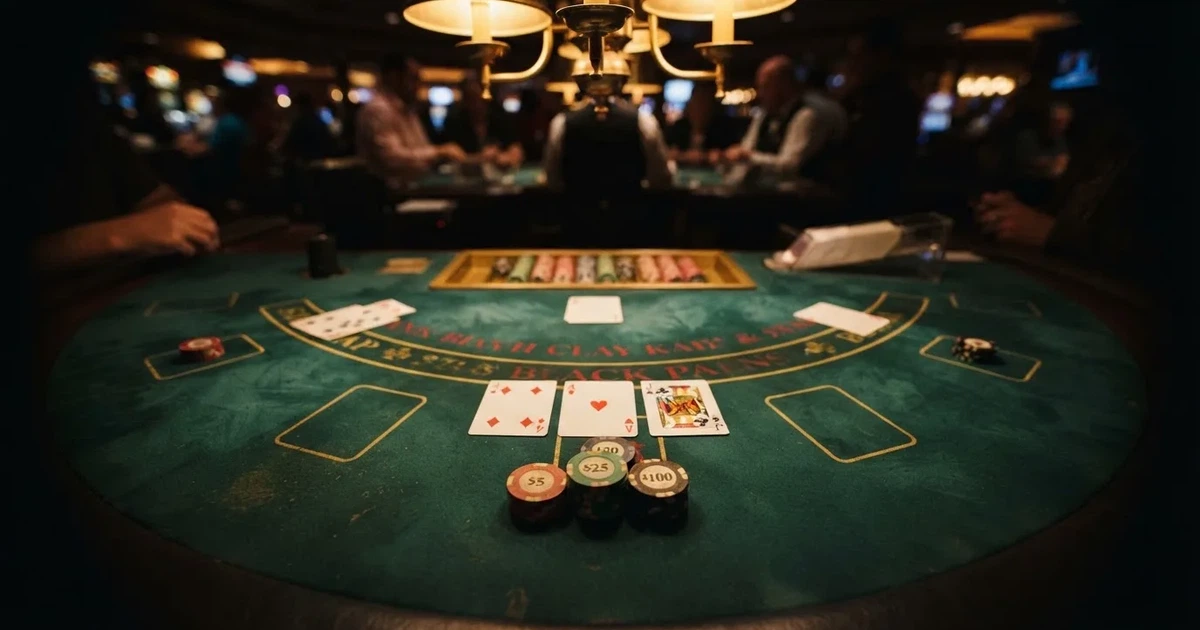 Oplyst spillebord med kort, set ovenfra — bedste blackjack casinoer