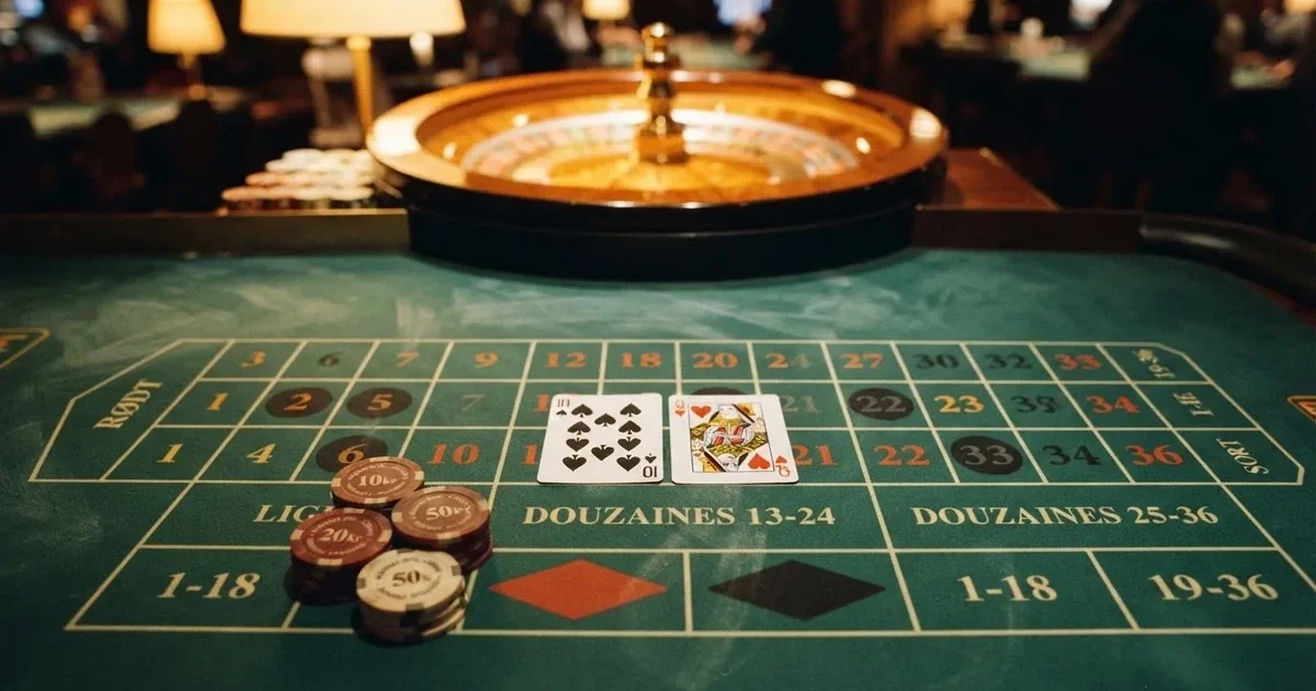Oplyst spillebord med kort, set ovenfra — dansk live roulette