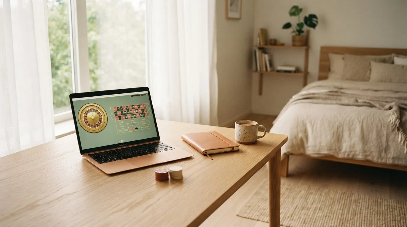 Tom retssal med træpaneler i morgenlys — dansk live roulette